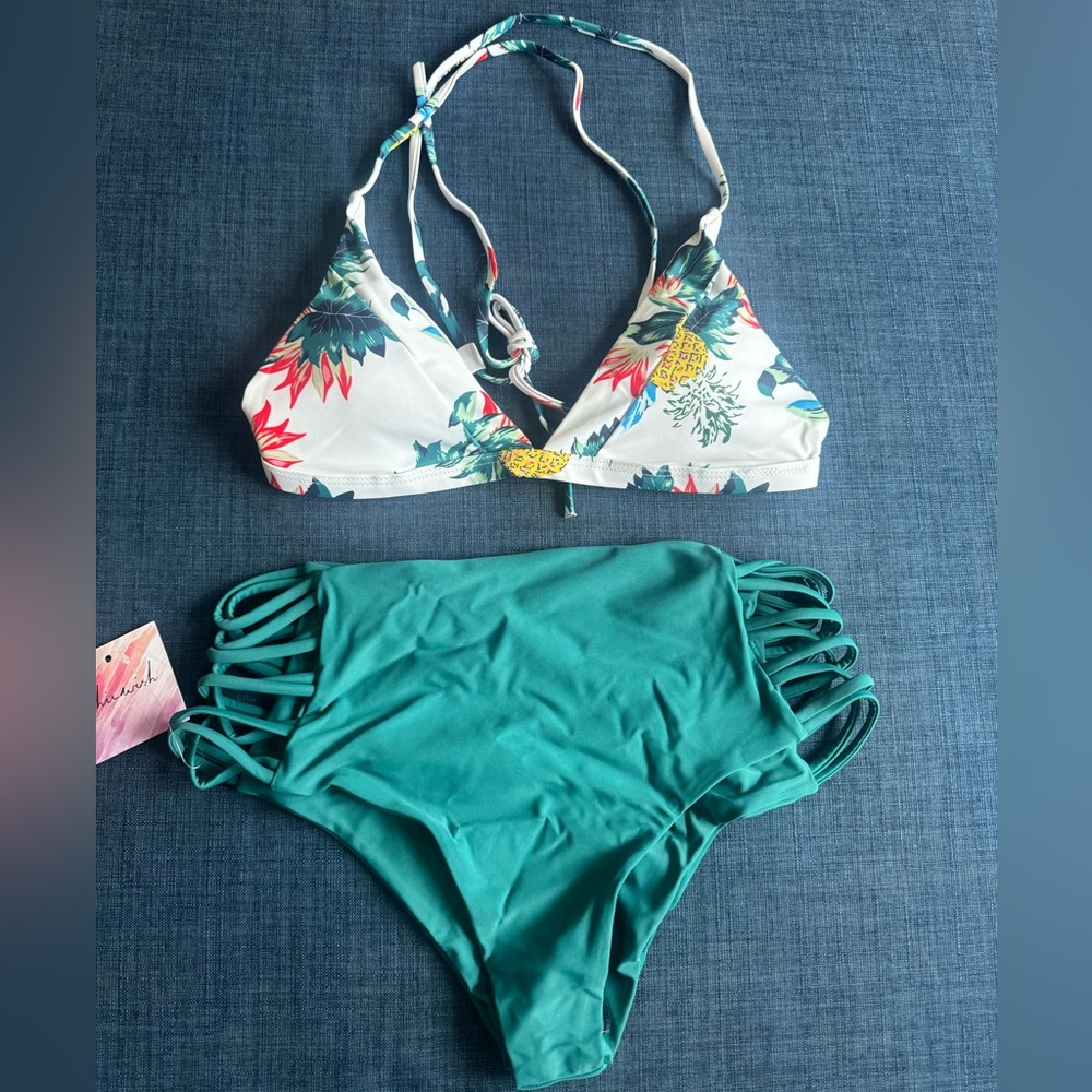 Floral Bikini Top and Green Bottoms